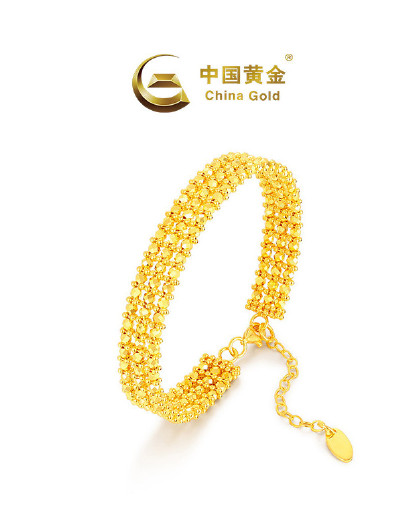 足金镭射珠手镯日常百搭富贵气质生日纪念日礼物送老婆