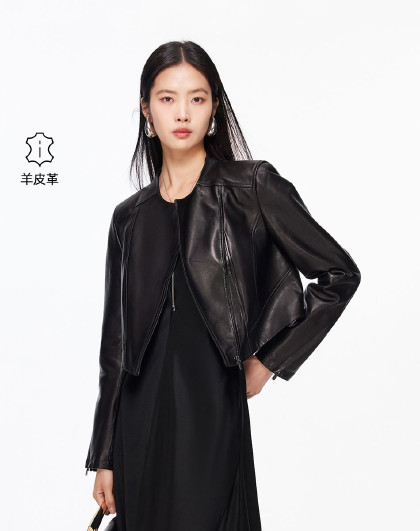 【修身短款】26春新品拉链外套简约大气优雅时髦百搭光泽皮衣女