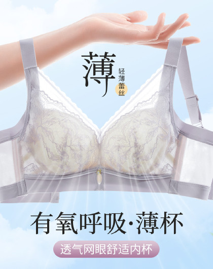 【大胸显小 轻薄蕾丝款】防下垂文胸罩侧收副乳无钢圈女士内衣女