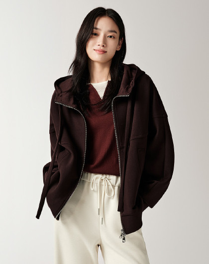 休闲美式解构分割连帽落肩卫衣外套女春秋