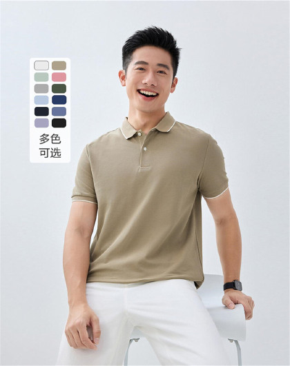夏季男士polo时尚拼色边珠地布针织休闲通勤短袖POLO衫男