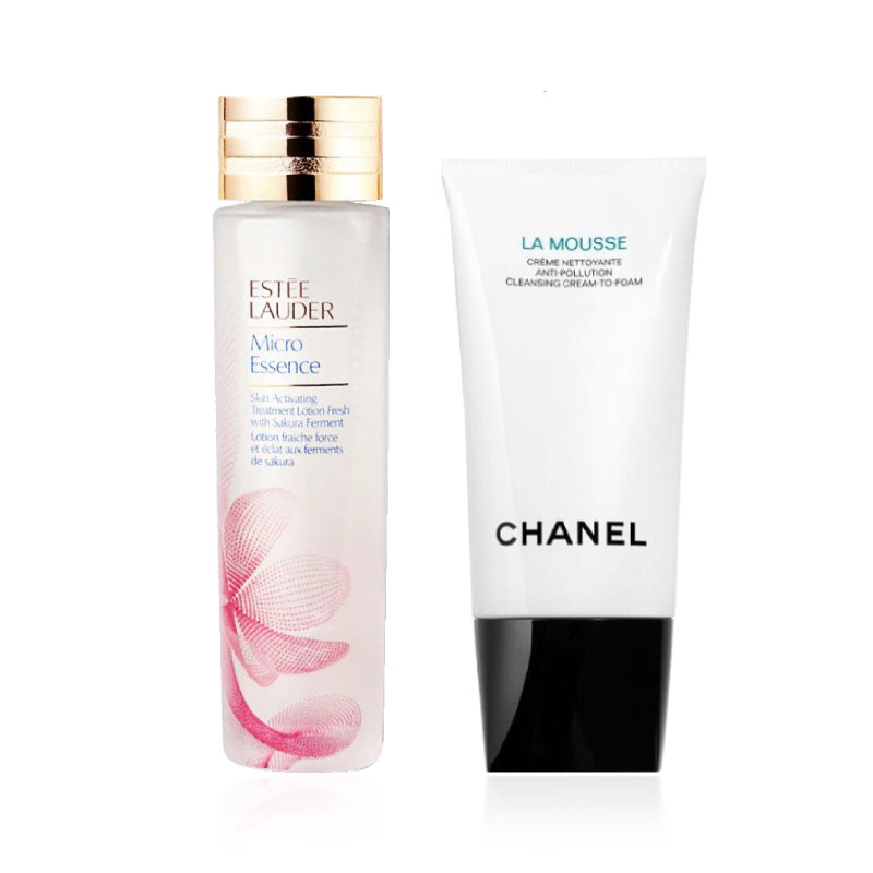 Estee Lauder/雅诗兰黛 樱花原生液200ml +香奈儿山茶花洗面奶150ml  组合套装 新旧版本随机发 (GN)