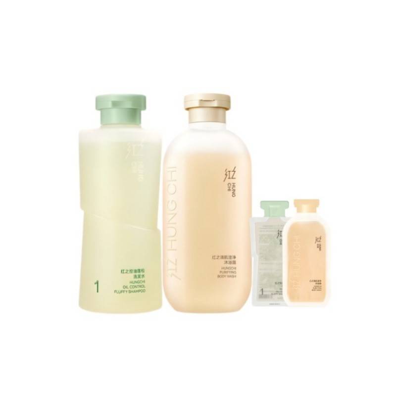 红之控油蓬松1号洗发水300ml+红之清肌澄净沐浴露300ml（送同款洗发水10ml+沐浴露10ml）