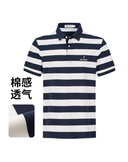 【棉感透气】意大利小帆船条纹短袖翻领T恤日常通勤Polo衫男