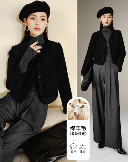 【显瘦小个子短外套】冬季高级感洋气摇粒绒气质羊毛外套女