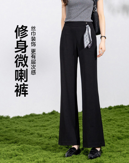 【日常通勤】松紧腰小个子26年春季裤子女显高显瘦微喇休闲裤女