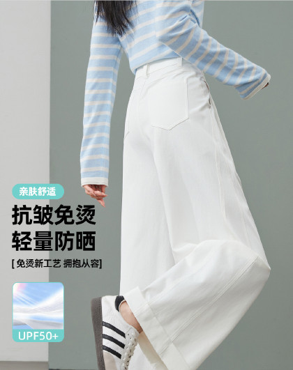 【防晒免烫】翻边脚口休闲裤子女26春新高腰显瘦分割阔腿裤长裤