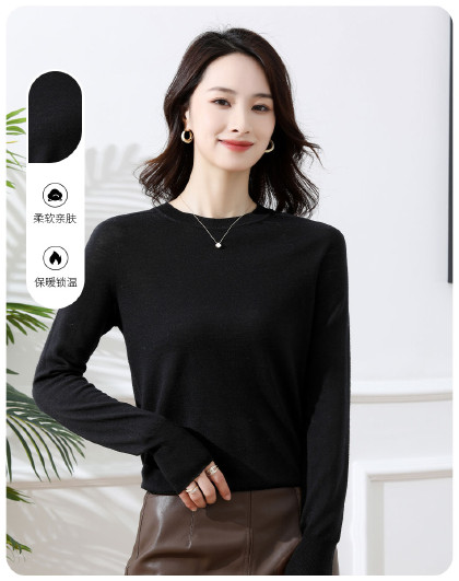 精纺杨子纱线纯羊毛春季圆领薄款柔软亲肤打底衫宽松内搭女毛衣