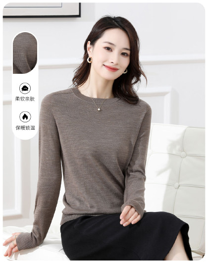 精纺杨子纱线纯羊毛春季圆领薄款柔软亲肤打底衫宽松内搭女毛衣