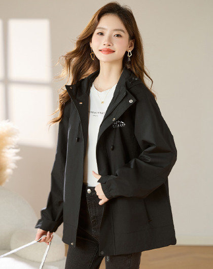 春季户外山系登山服长袖连帽休闲撞色印花女式外套