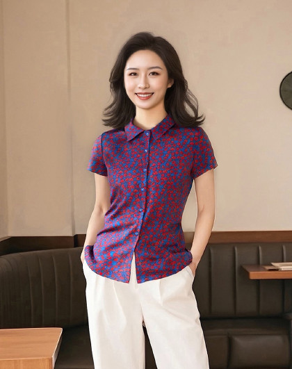 沐兰商场同款法式轻奢优雅印花衬衫女春夏款修身显瘦衬衣