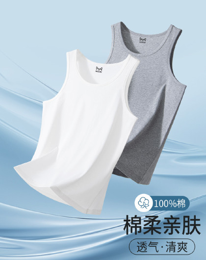 【7A抑菌100%纯棉 2件装】男士全棉背心打底运动透气吸汗