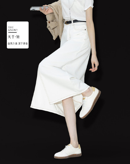 【简练优雅】春夏季天丝棉匠心巨制镂空绣花廓形A字半身牛仔裙女