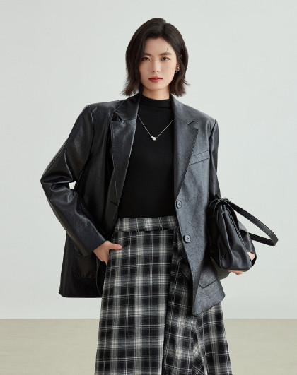 【廓形】复古廓形皮衣西装翻领皮衣外套女
