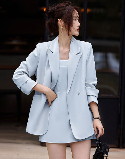 26春季时尚修身设计感吊带裙长袖西装外套气质两件套西服套装女