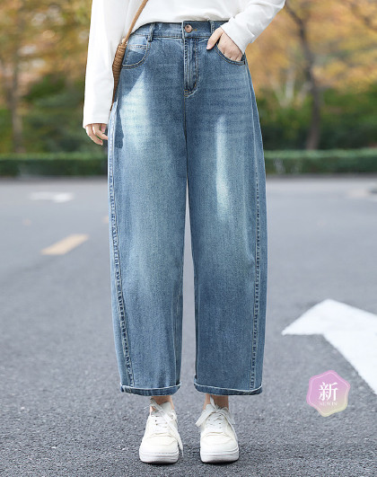 【莱赛尔牛仔裤】2026春夏新女士韩版垂感高腰宽松水洗镰刀裤