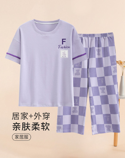 【轻薄透气短袖七分裤女睡衣】薄款宽松甜美可外穿家居服女士睡衣