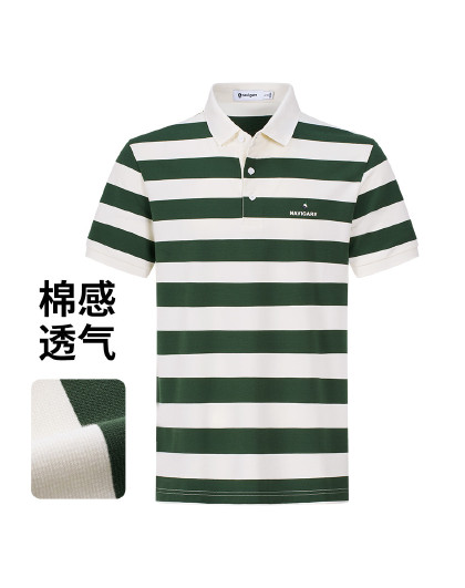 【棉感透气】意大利小帆船条纹短袖翻领T恤日常通勤Polo衫男
