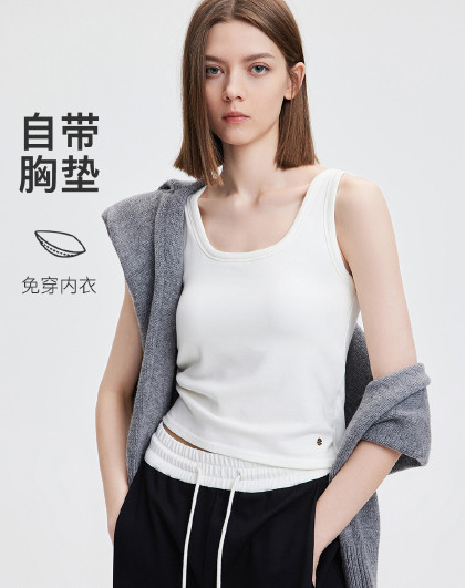 意大利小帆船 春季休闲透气纯色修身内搭带胸垫女式圆领背心