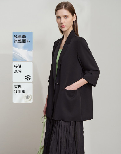 【凉感】2026秋季通勤翻驳领西装外套女百搭七分袖西服上衣