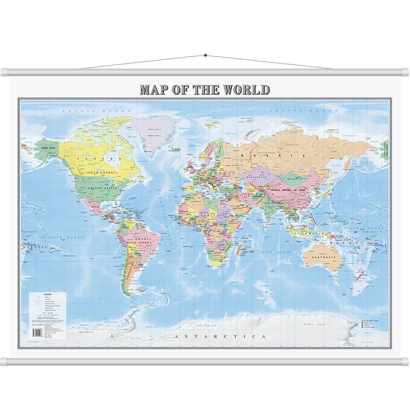 【英文版】世界地图挂图 Map of the World 尺寸1068×760mm 大幅面无拼缝 办公室会议室高清挂图