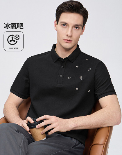 【冰氧吧&7A抗菌】不变形领T恤散点刺绣男士短袖POLO衫