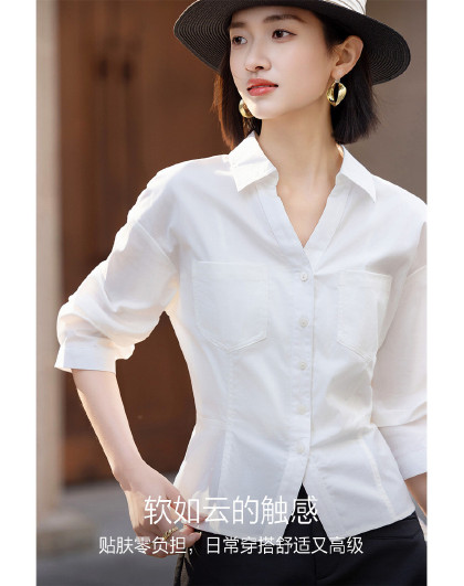 【云氧棉系列】夏季职场白月光Polo领贴袋收腰衬衫女高级感