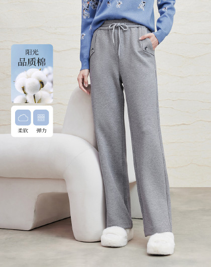 春季休闲系带腰显瘦百搭纯色直筒女式卫裤休闲裤
