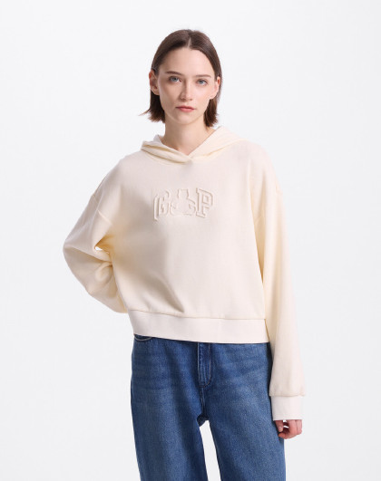 Gap女装春小熊logo纯色连帽衫螺纹宽松卫衣640312