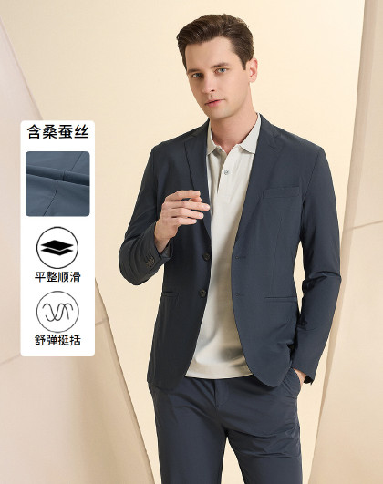 【含桑蚕丝 至臻品质】春季男装商务通勤条纹平驳领便西