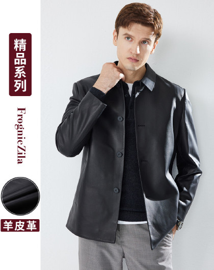 【羊皮革】反季皮衣简约翻领日常百搭舒适休闲通勤皮衣外套男