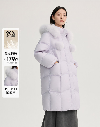 【甜美系列】芬兰狐狸毛领羽绒服女长款连帽加厚鸭绒外套女