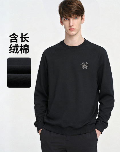【精梳长绒棉】意大利小帆船 春季长袖圆领打底衫简约刺绣T恤男