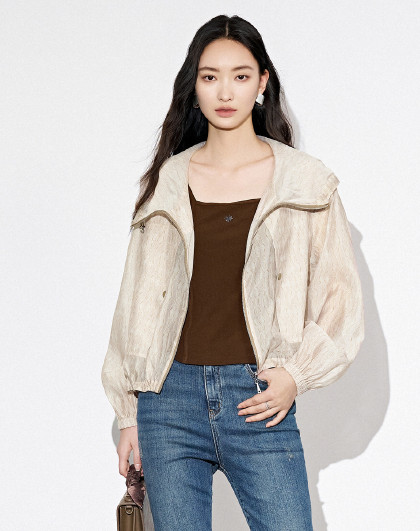 雪歌秋季城市趣野满版印花廓感轻薄外套女