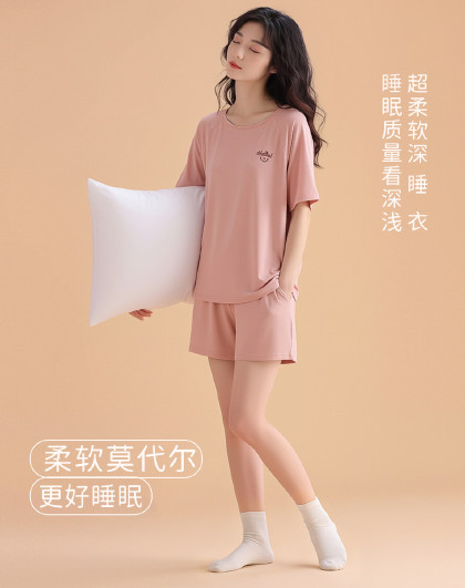 【轻柔莫代尔】高级纯色女士睡衣女薄款透气春夏可外穿家居服套装