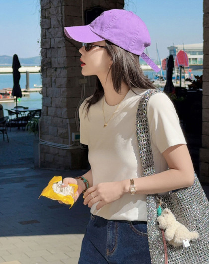 夏季珍宝珠女式T恤260g正肩圆领弹力基础白色短袖打底上衣女