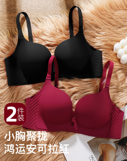 【2件装】小胸聚拢显大不空杯无痕美背内衣女舒适上托无钢圈文胸