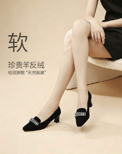 【爆款！专柜同款】羊反绒面革方头舒适时装通勤鞋乐福鞋女单鞋