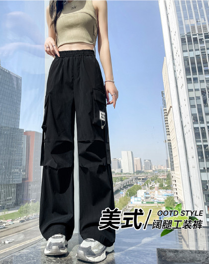 夏季时尚美式潮流休闲工装裤宽松简约舒适显瘦日常百搭休闲长裤女