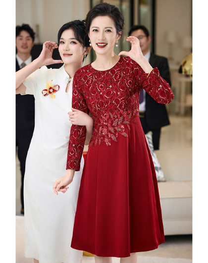 沐兰高端轻奢宴会礼服年春秋款优雅气质喜婆婆蕾丝拼接年轻连衣裙