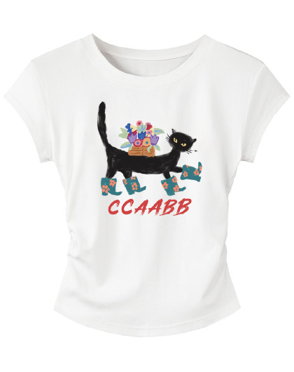 it ccaabb女装甜美风短袖t恤夏季校园圆领印花短款上衣