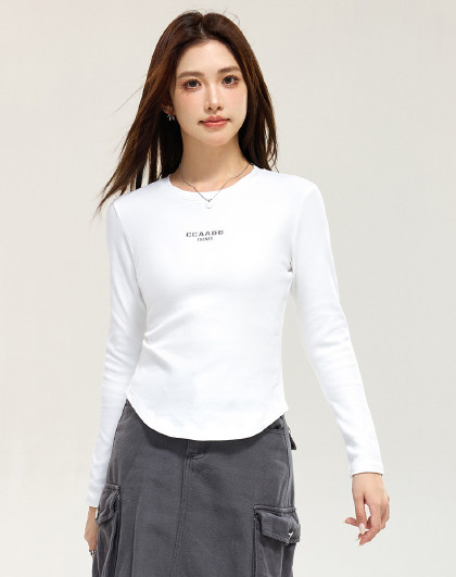it ccaabb春季女装休闲长袖圆领纯色T恤简约打底上衣
