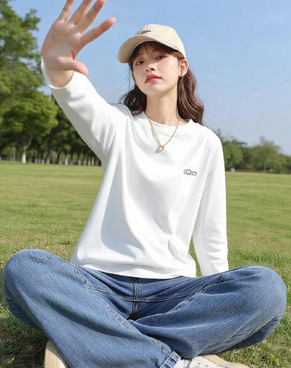 【重磅纯棉】长袖t恤女2026新品早秋打底衫宽松显瘦女士上衣