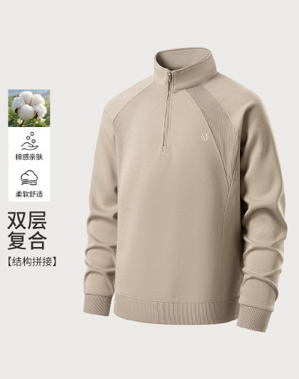 【双层复合 结构拼接】春季简约百搭休闲插肩袖男士长袖卫衣男
