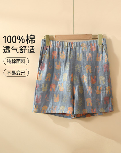 【100%纯棉双层纱布】睡裤短裤女夏季薄款宽松透气遛弯家居裤