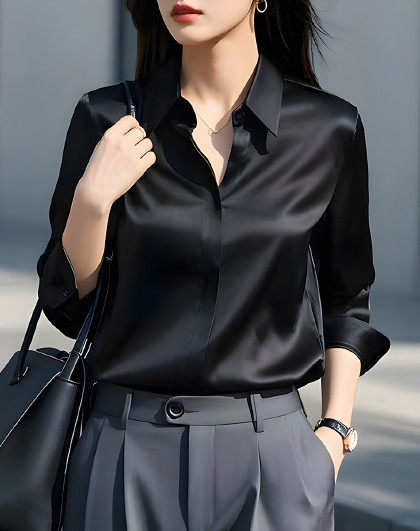 暗门襟高级感职业通勤OL长袖衬衫女2025春季款百搭缎面衬衣