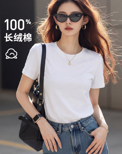 【100%纯棉】情侣短袖t恤女休闲舒适亲肤透气女式t恤衫上衣