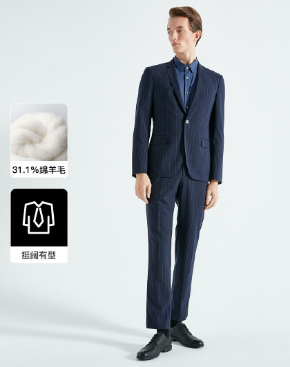 【劲霸男装】春秋季商务绅士平驳领套西服绵羊毛男式套装