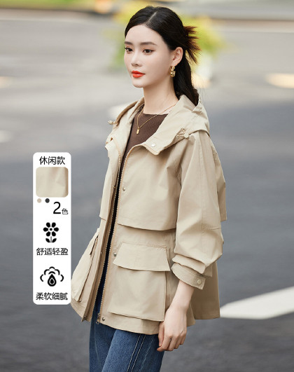 高级感英伦风气质显瘦风衣外套女秋季款休闲百搭户外休闲连帽上衣