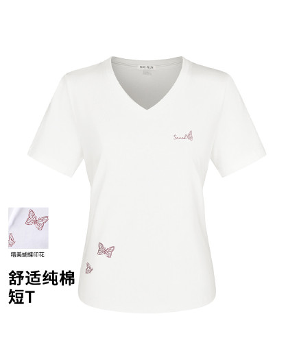 【100%棉】夏季v领甜酷风体恤遮肉显瘦上衣女休闲短袖t恤女